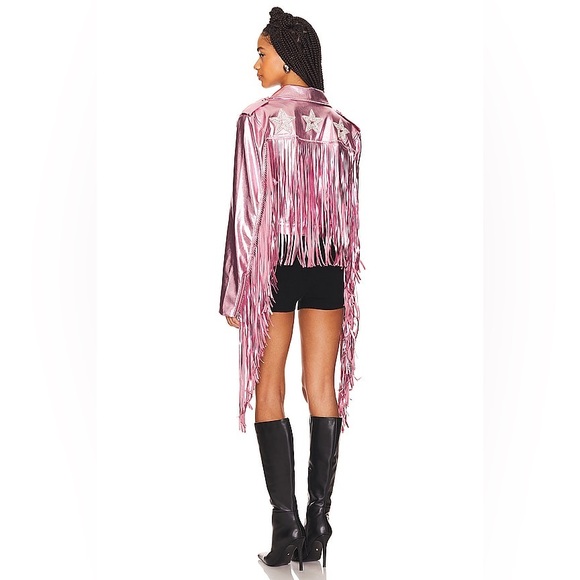 KELSEY RANDALL X Revolve NEW Senne Fringe Jacket Stars Rhinestone Rose Quartz XS - Picture 2 of 16